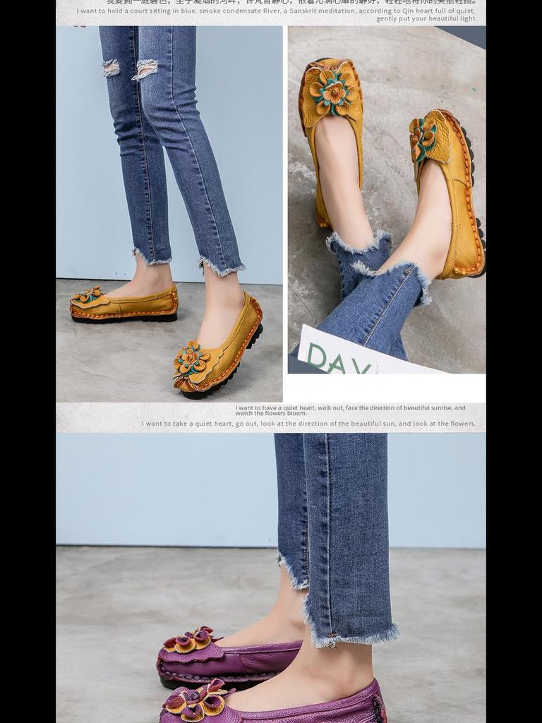 Женские балетки Xinrui в стиле ретро из натуральной кожи с мягкой подошвой — ручная работа, удобные, с неглубоким вырезом