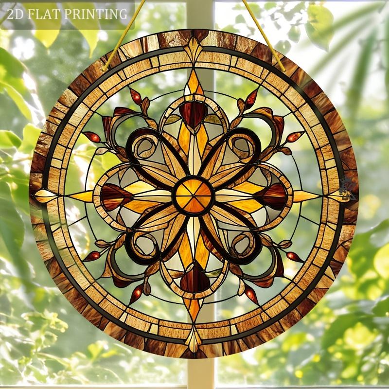 2D Flat, 1pc Suncatcher, 16.6cm/6.54in 2D Flat - 1pc Floral Mandala and Colorful Style Acrylic Sun Catcher, Spiritual Ornament, Vibrant Natural Home D