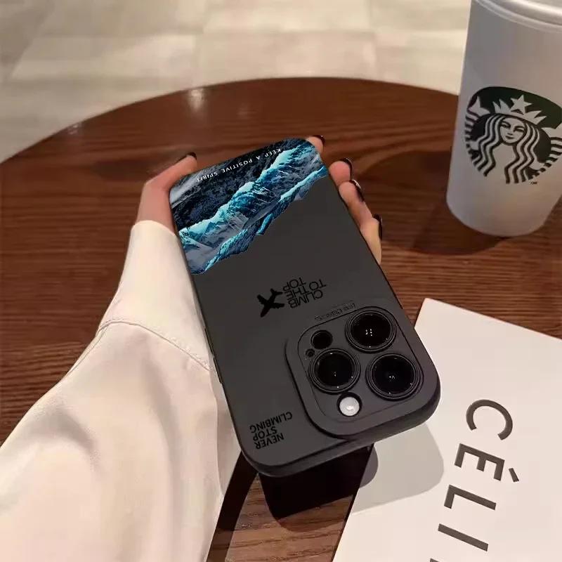 Чехол для телефона с изображением горной вершины и самолета для iPhone 16 14 15 11 12 13 Pro Max Mini 7 8 Plus SE 2022 XR X XS MAX Ударопрочный матовый чехол