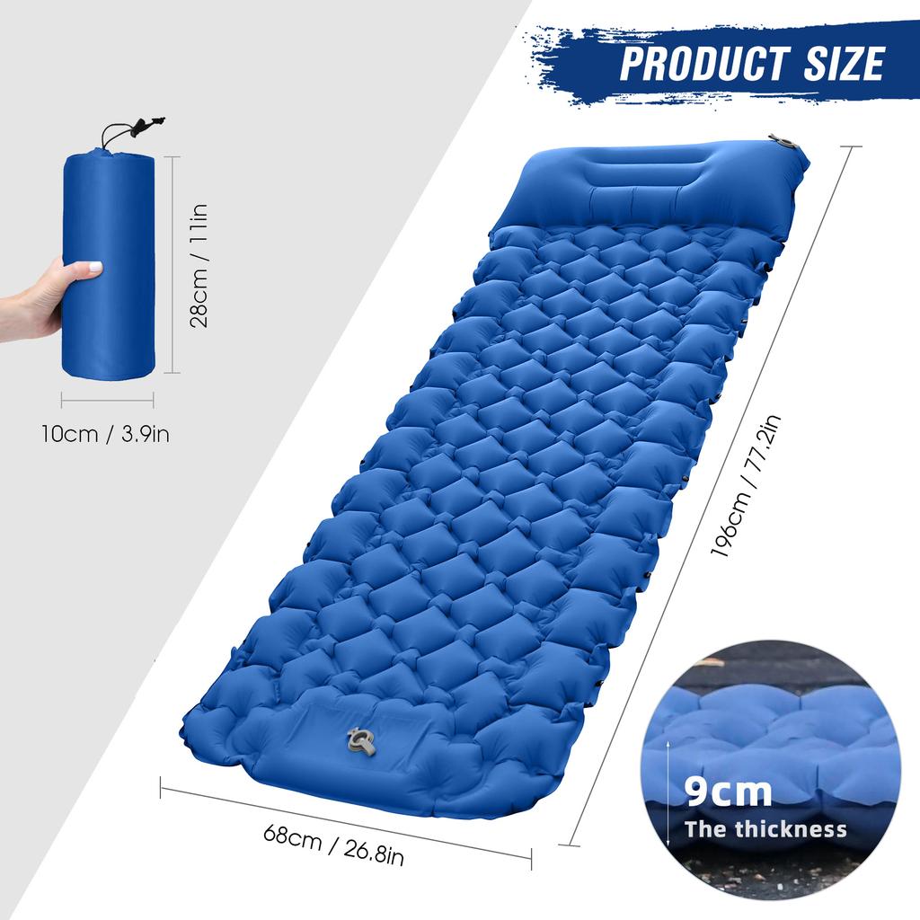 Lightweight Camping Mat with Air Pillow Portable Air Mattress Waterproof Backpacking Sleeping Pad