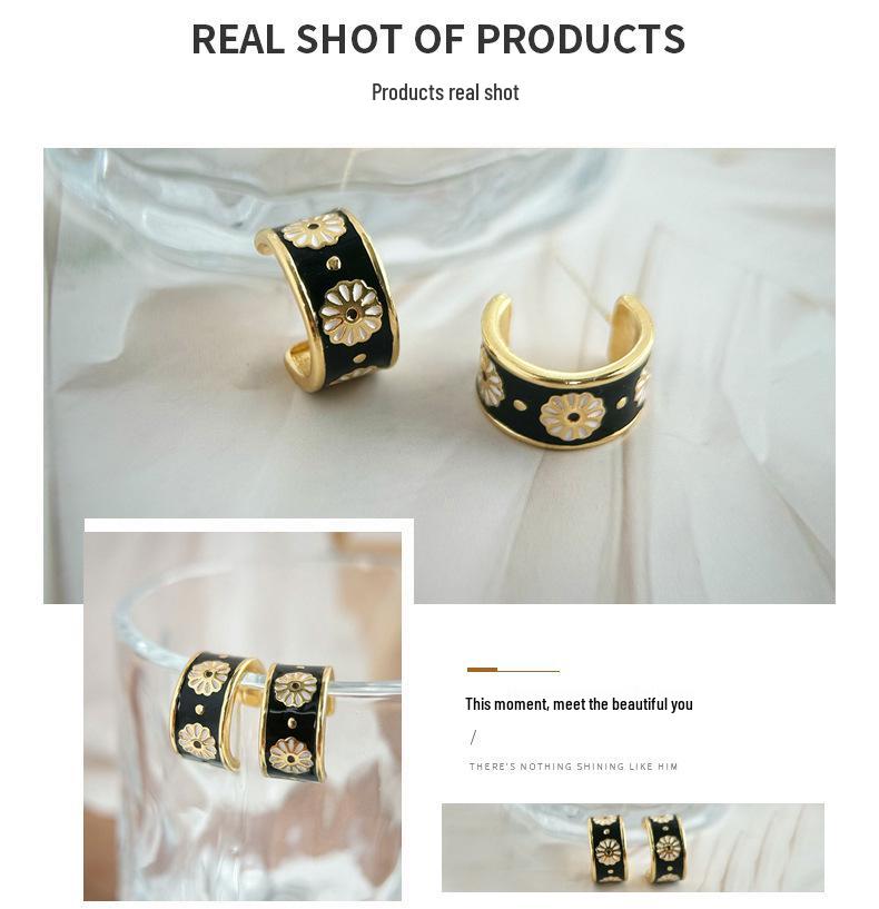 Daisy Stud Earrings: S925 Sterling Silver, Drip Oil, Retro Design, Luxury Feel