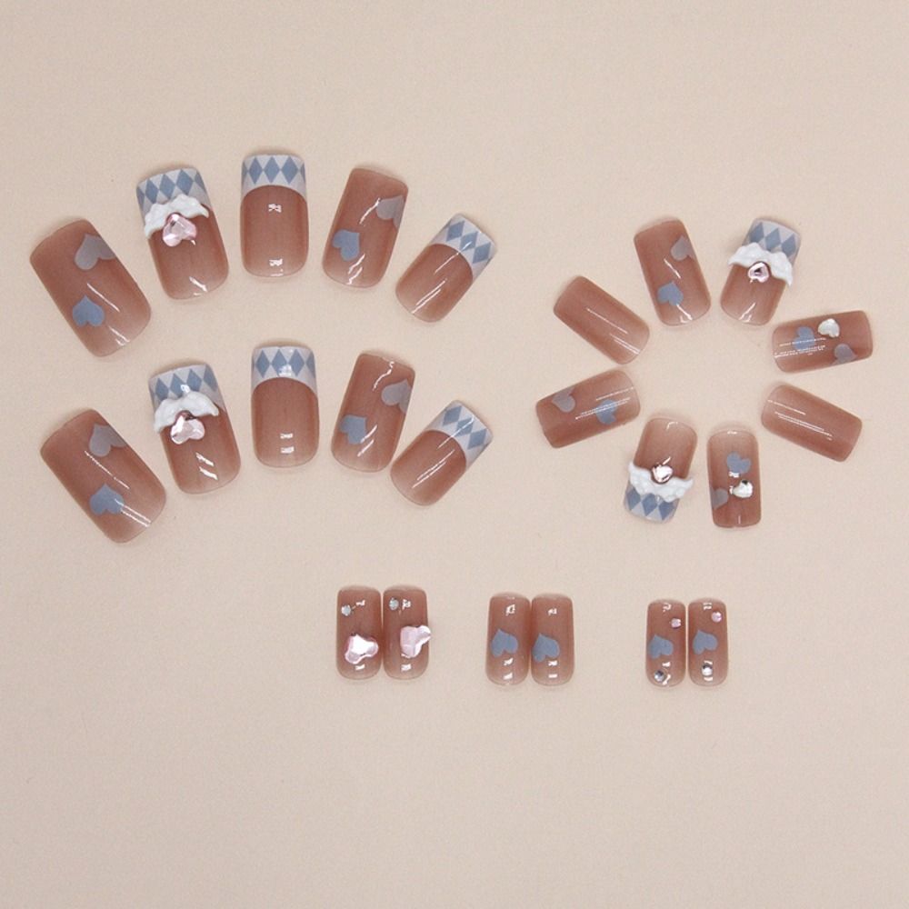 Радужные линии Накладные ногти Длинные квадратные накладные ногти Новые типсы для ногтей своими руками