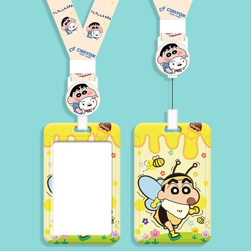 Cartoon Crayon Shin-Chan Id Badge Card Holder Lanyard Bus Card Student Card Case Neck Strap Credentials Photo Protector Cover