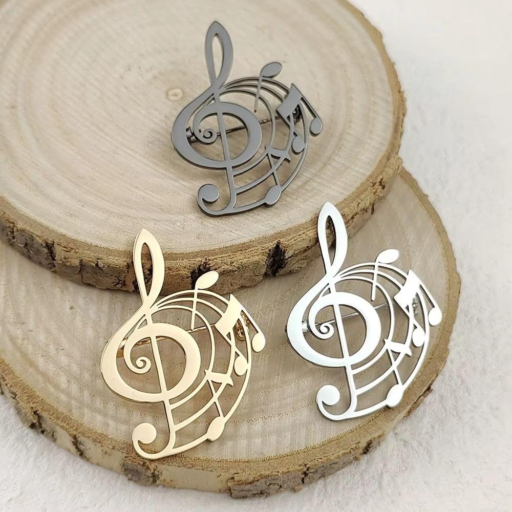 Stainless Steel Music Note Brooch Pin Hollow Design Music Badge Lapel Pin Daily Wear