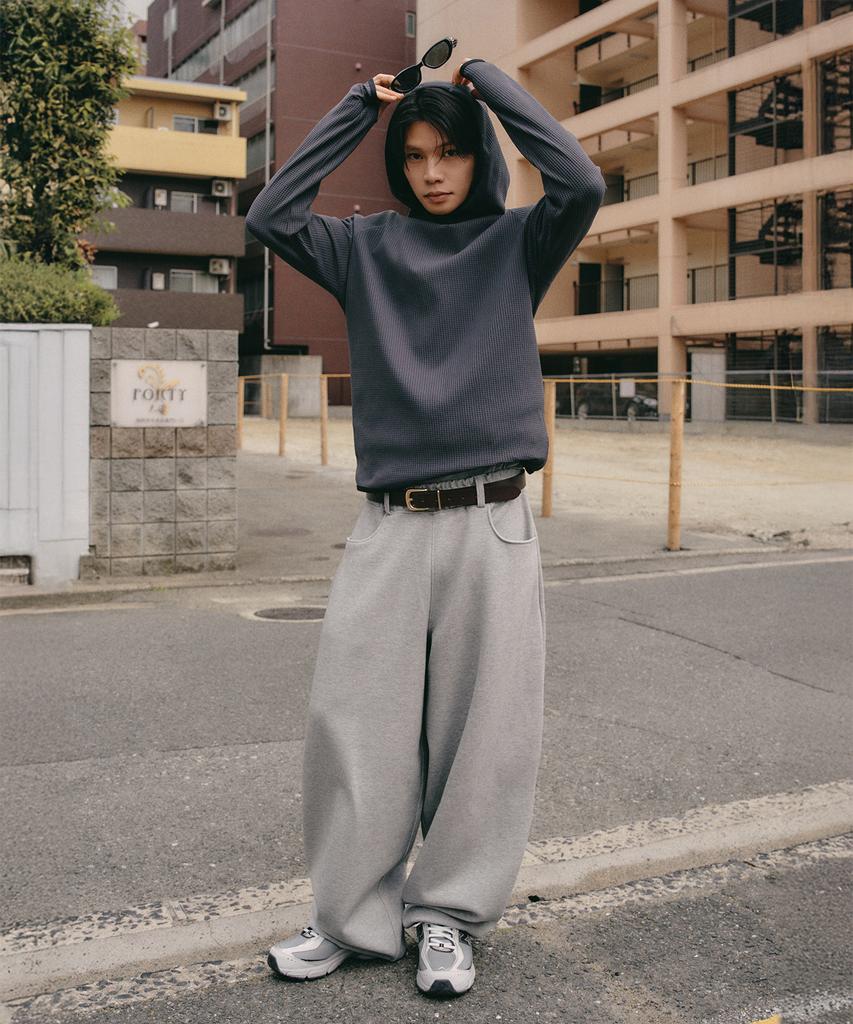 XERO Side Deep Tuck Loop Curved Sweatpants [Melange Grey]