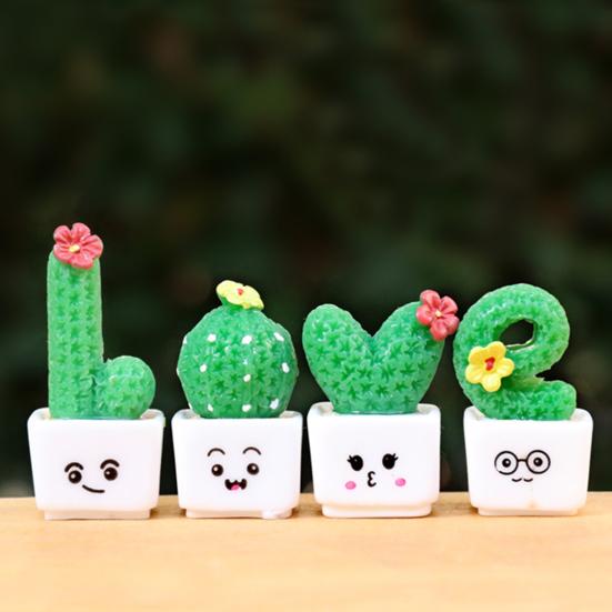4/8Pcs/Set Mini Potted Cactus Ornament Cartoon Expression Love Shape Cactus Planter Pot