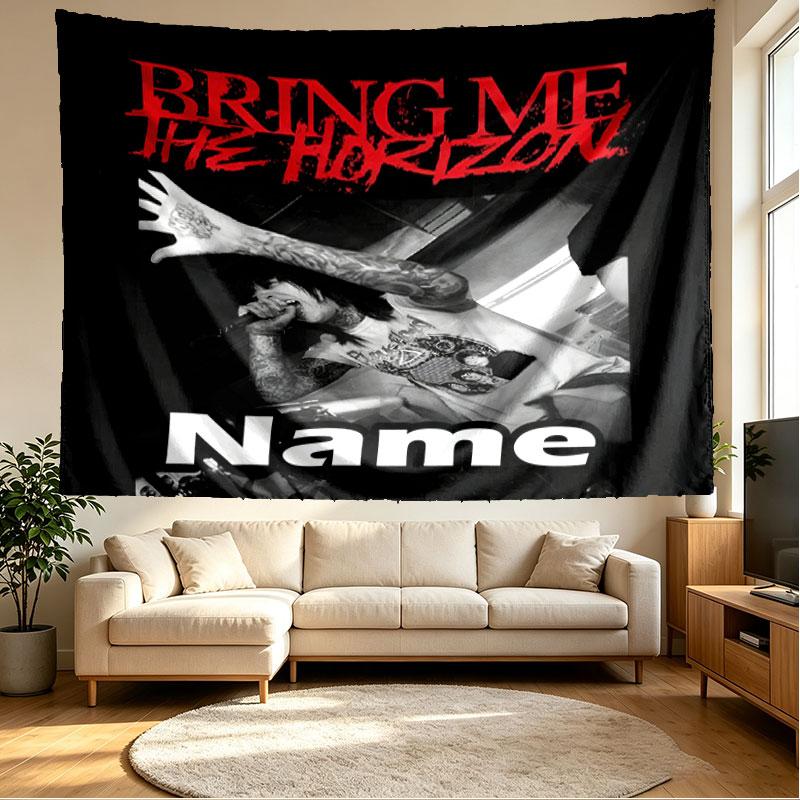 Custom Name Personalized Bring Me the Horizon Print Tapestry, Wall Art Decor, Bedroom, Dorm, Apartment, LivingRoom, Party Backdrop, Gift for Birthday