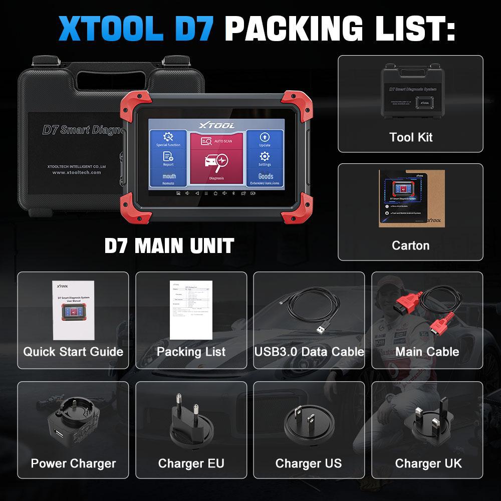 Сканер XTOOL D7 OBD2: Инструмент для диагностики всех систем автомобиля, упрощающий техническое обслуживание транспортного средства.
