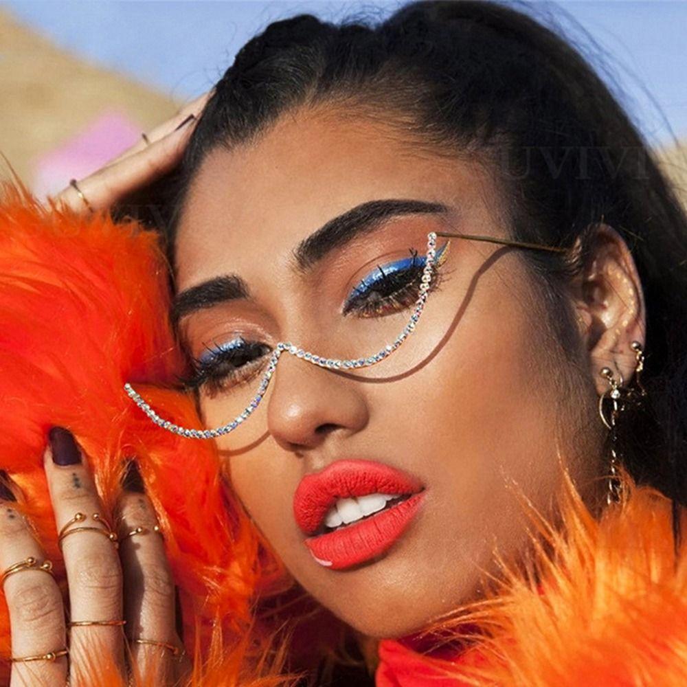 Rhinestone Fake Glasses Rhinestone Eyeglasses Frames Half Frame Glasses  Sunglasses Frames