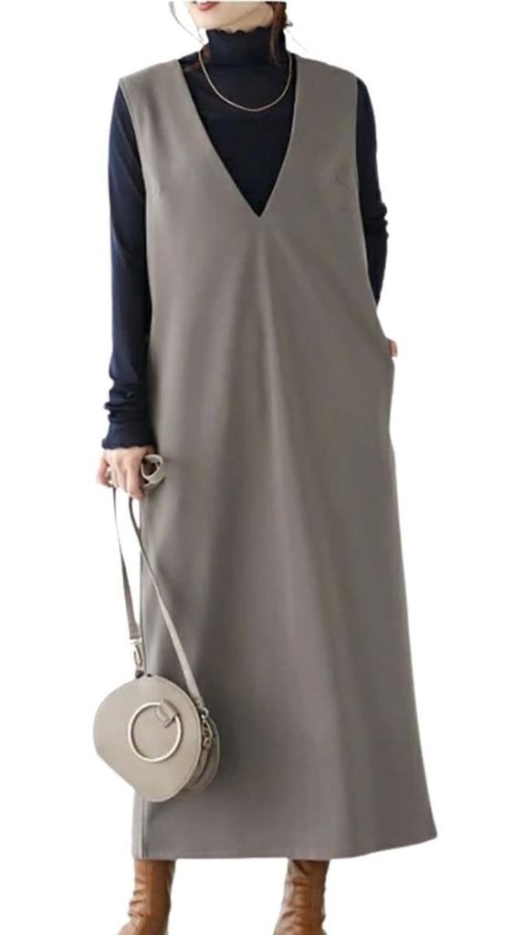 LIUZHONGQIN Women's Long Dress, Jumper Skirt, Overall Skirt, Double-Neck, Available In 5 Stylish Solid Colors (Duck Gray, Size M)