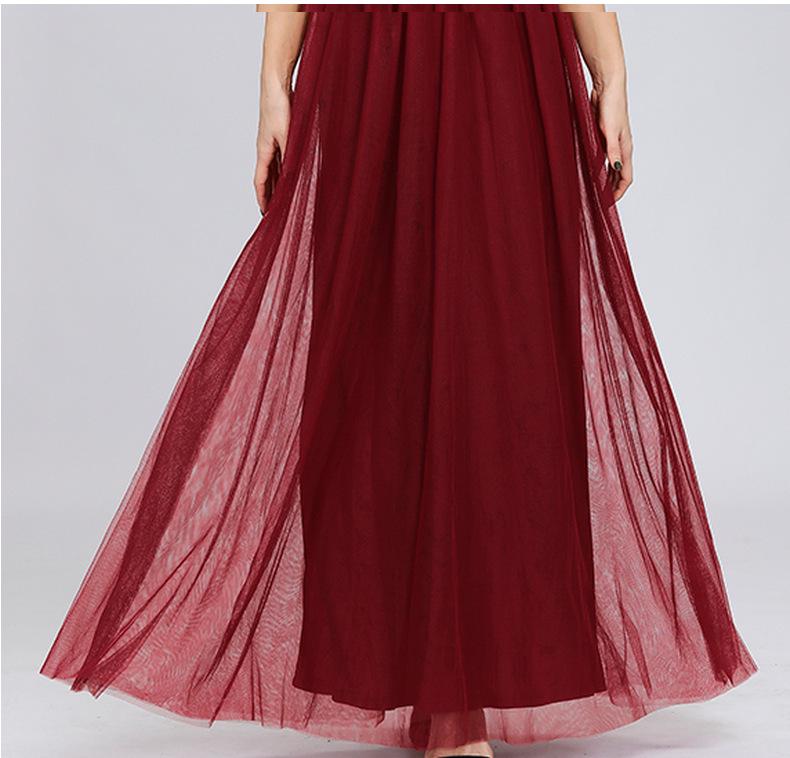 Женское вечернее платье А-силуэта из сетки в европейском и американском стиле 2024 года с эластичной талией и круглым вырезом.