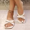 Fashion Elegant Solid White Bowknot Decoration Slip On Sandals Women 2025 Summer Square Low Heels Slides Sweet Party Beach Slippers
