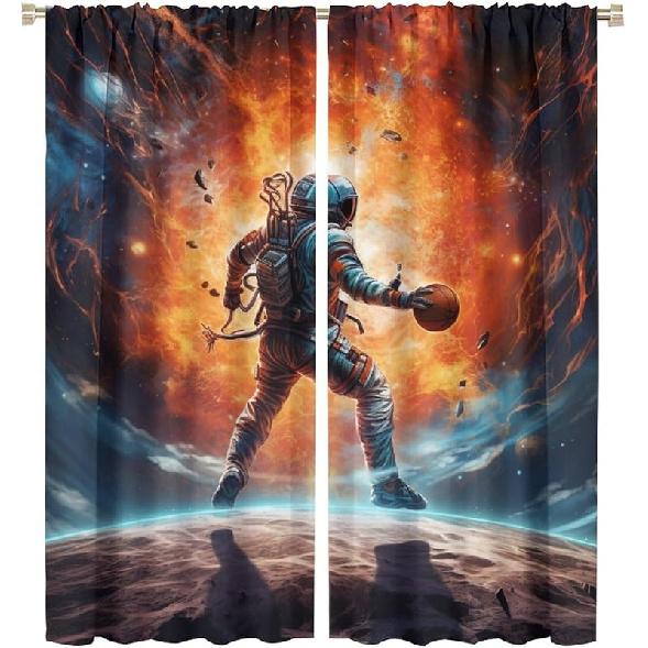 Osports Basketball Curtains For Teen Boys Abstract Outer Space Basketball Theme Kids Boys Bedroom Wall Decoration Basketball Decoration Cool 3d Ball