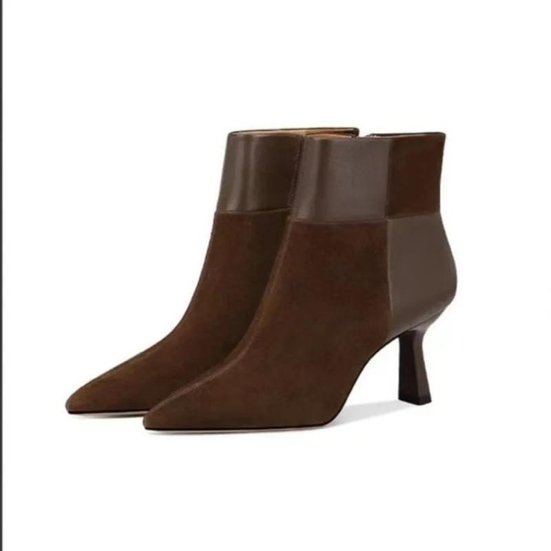 Высококачественная женская обувь, женские ботильоны, классические современные ботинки, женские туфли с острым носком и боковой молнией, на тонком высоком каблуке