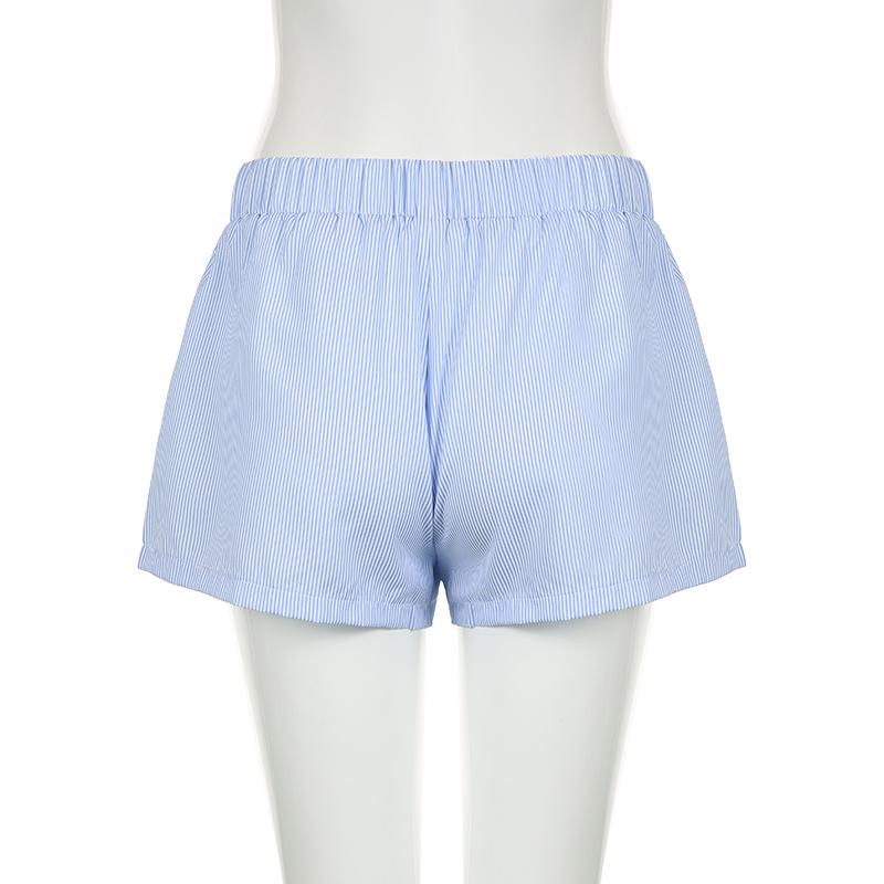 Повседневные шорты с полосатым принтом для женщин, эластичный пояс, модные низы на пуговицах, уличные шикарные базовые свободные шорты Y2K