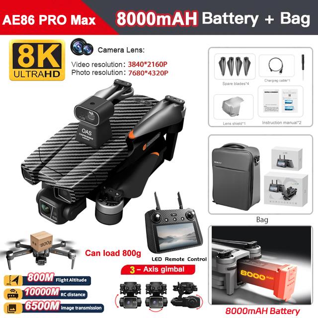 AE86 Max GPS Drone 10km 8K Profesional Dual Camera 3-Axis Gimbal Aerial Photography Obstacle Avoidance Fishing FPV RC Quadcopter