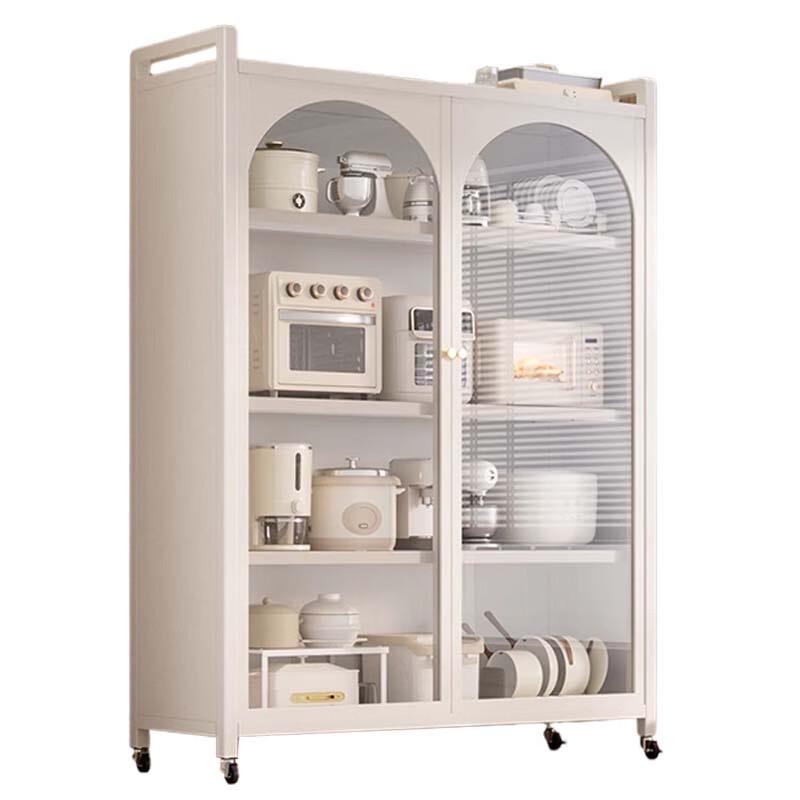 Modern Carbon Steel Kitchen Storage Cabinet with Tempered Glass Doors