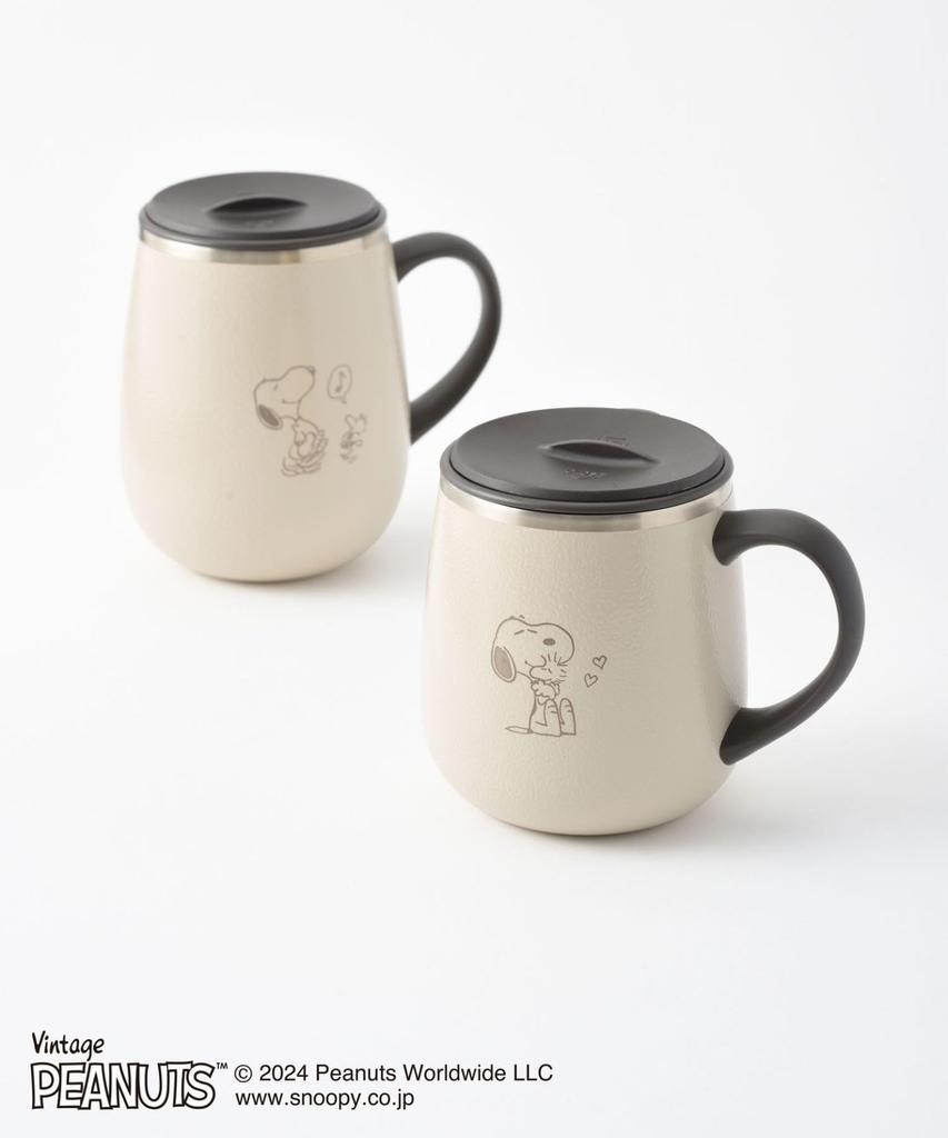 BRUNO Кружка из нержавеющей стали PEANUTS с крышкой, короткая, 320 мл, кружка Snoopy, вакуумная, двухслойная, из нержавеющей стали, для удаленной работы, кемпинга, на открытом воздухе, экрю, термо/холодная