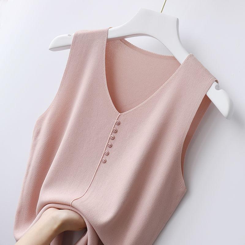 Spring and summer V-neck ice silk suspender vest women's outer wear knitted vest women's summer thin bottom sleeveless vest
