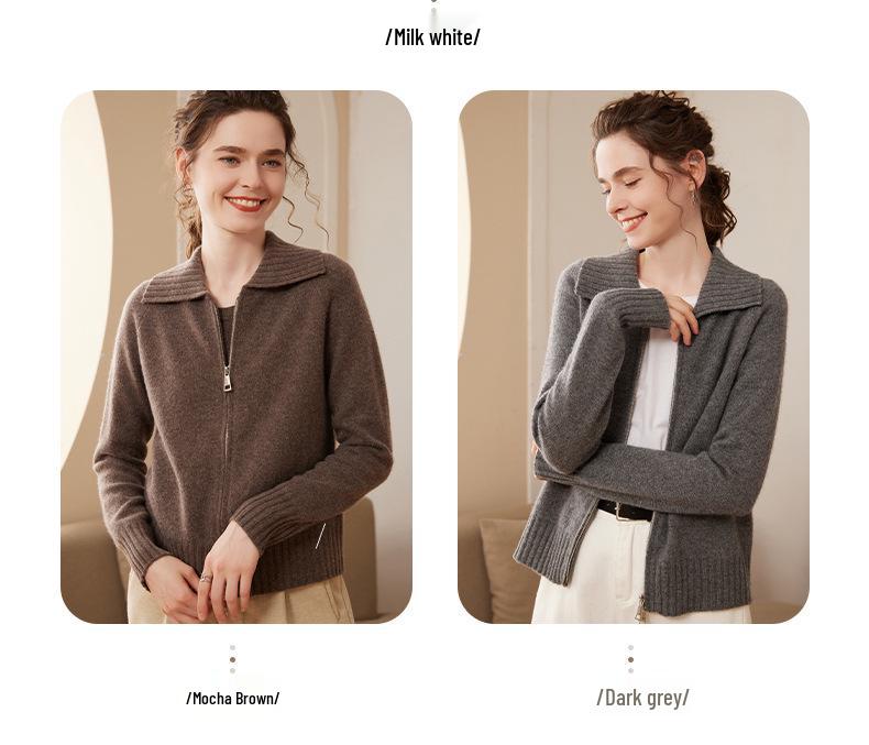 Autumn/Winter Cashmere Knit Cardigan Coat - Women's Long Sleeve Zip-Up with Large Lapel