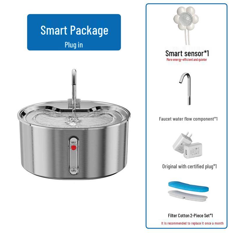 Фонтан для воды для домашних животных из нержавеющей стали большой емкости с циркулирующим фильтром для кошек и собак