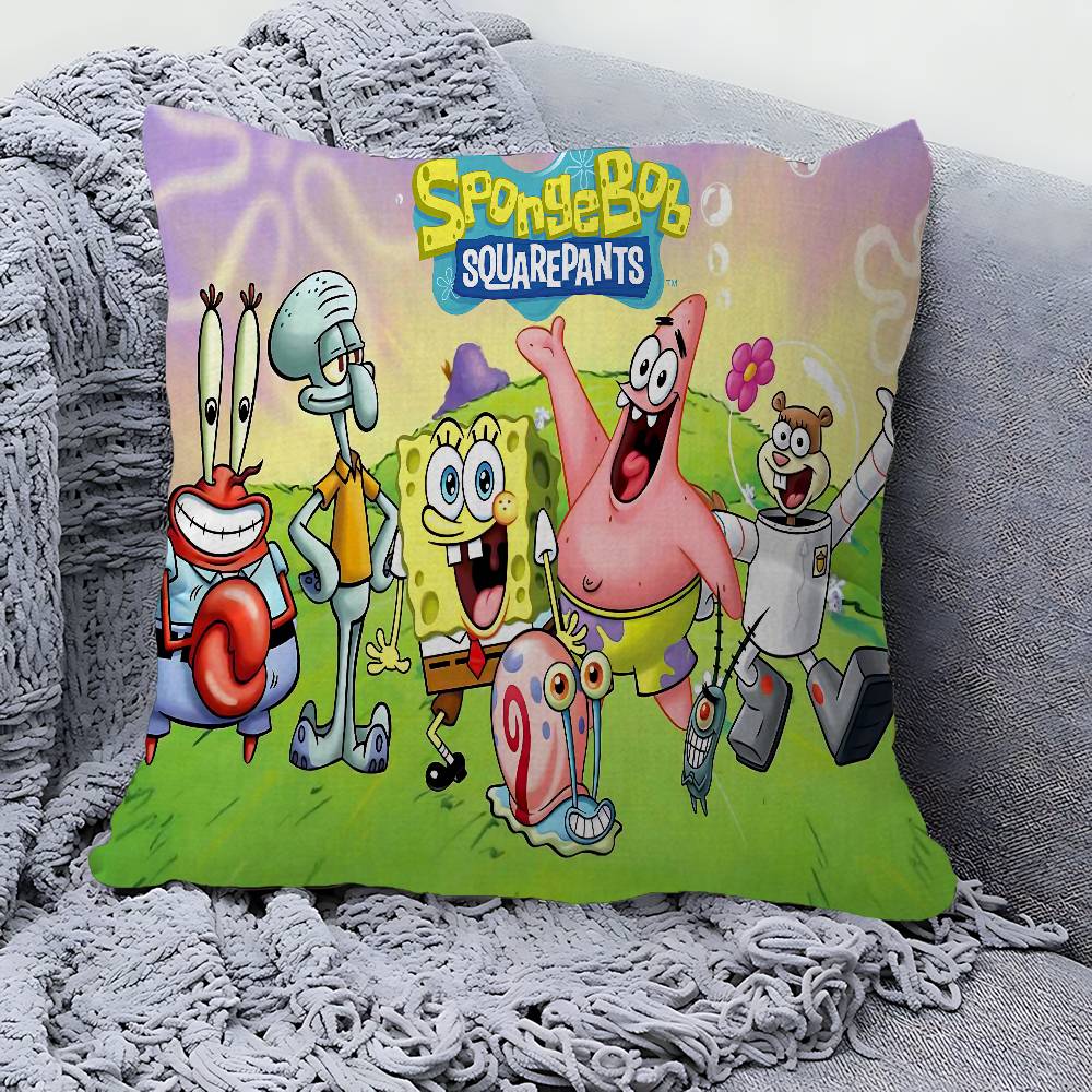 Cute S-Spongebobs Anime Decorative Room Aesthetics Pillow Case Home Decor Bedroom Sofa Bed Couch Pillow Cover 45X45