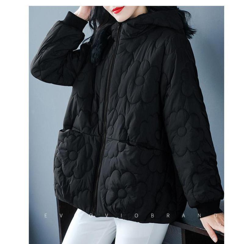 Women's Winter Plus Size Thickened Solid Colour Casual Short with Hooded Zipper Model Warm Outerwear