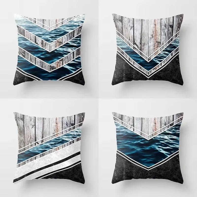 45x45cm Creative Wood Texture Marble Pillowcases Fashion Geometric Cushions Case Farmhouse Home Decor Sofa Couch Throw Pillows