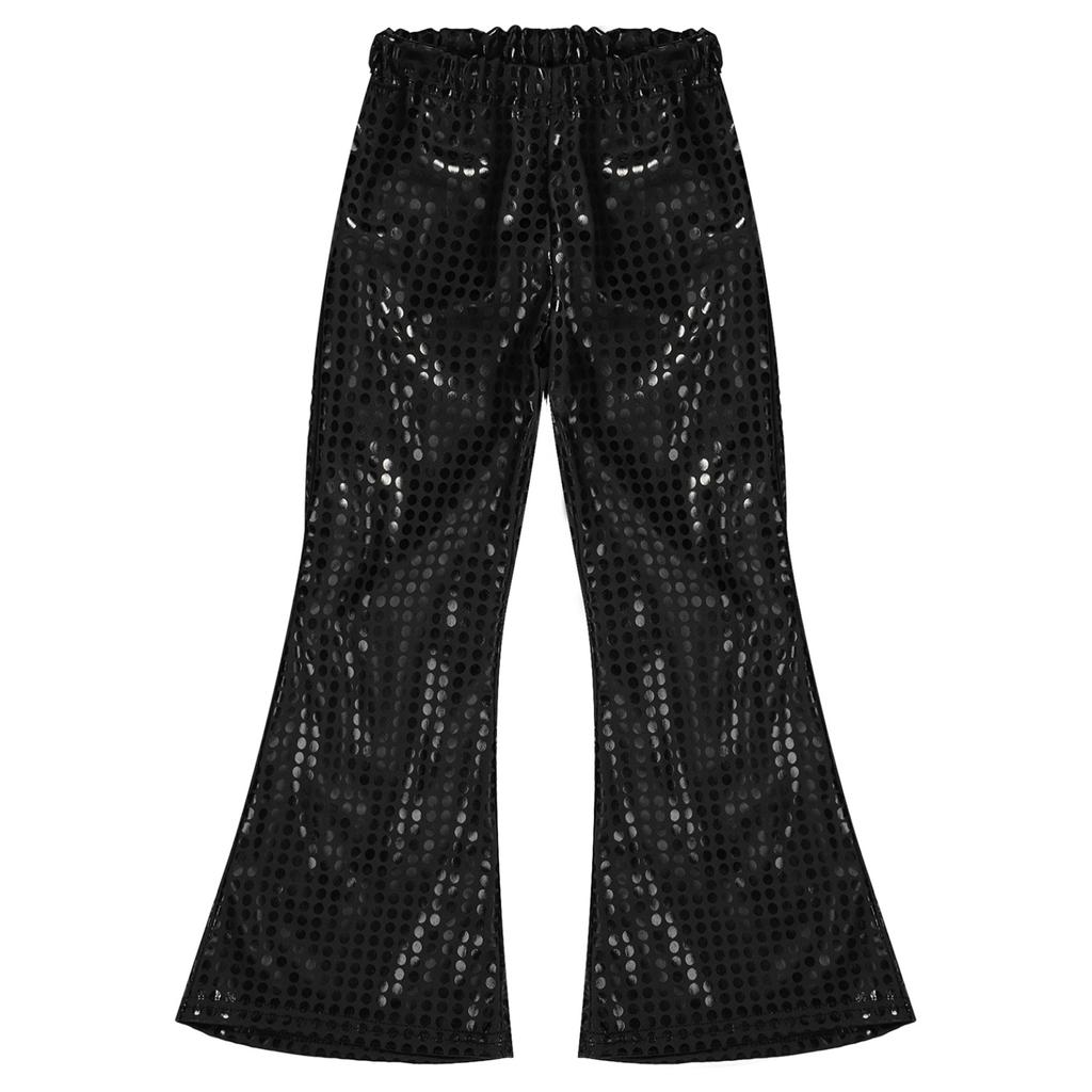 Детские расклешенные брюки для мальчиков и девочек, блестящие брюки с эластичной резинкой на талии и расклешенным низом для джазовых диско, брюки для современного танца на сцене