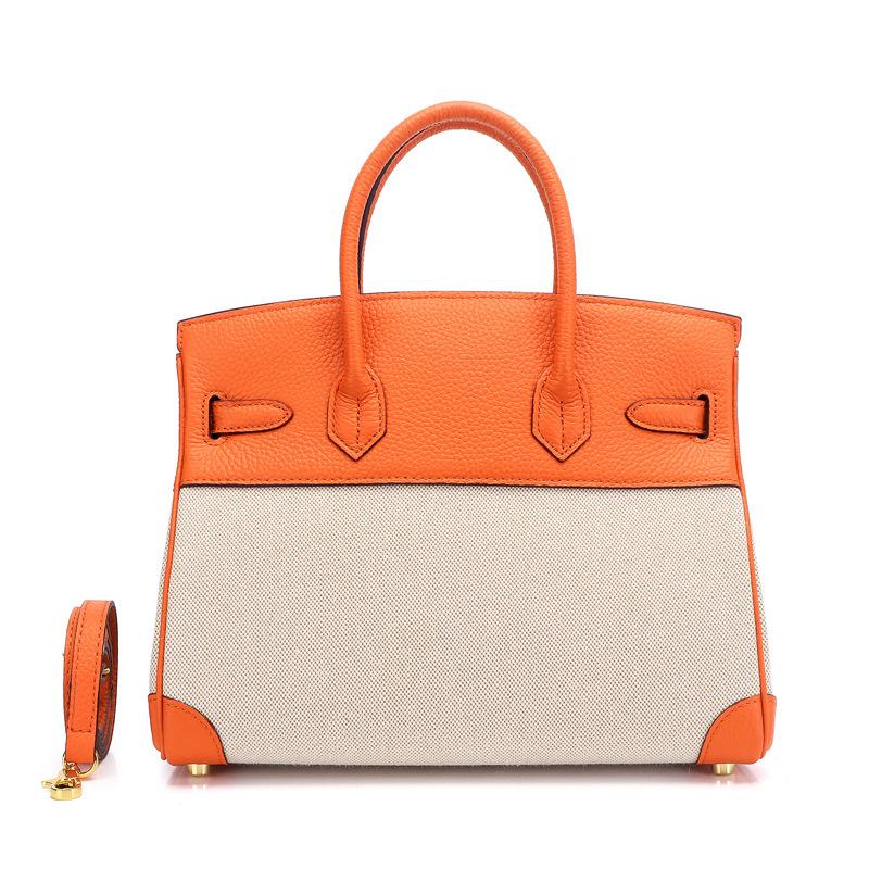 European and American new leather women's bags, first layer cowhide with canvas fashion platinum bags, women's handbags, shoulder bags