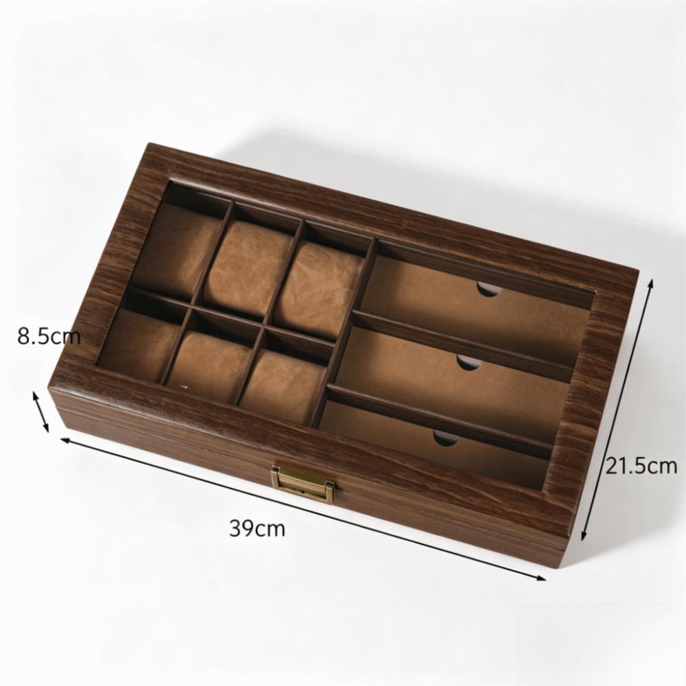 Black Walnut Wooden Watch Box PU Leather Watch Glasses Display Box Office Use