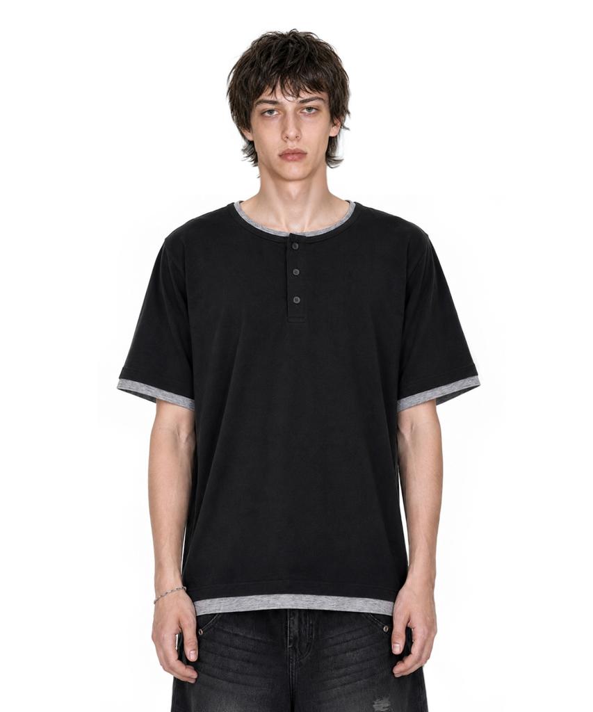 IDWS Layered Henley Neck T-Shirt Black