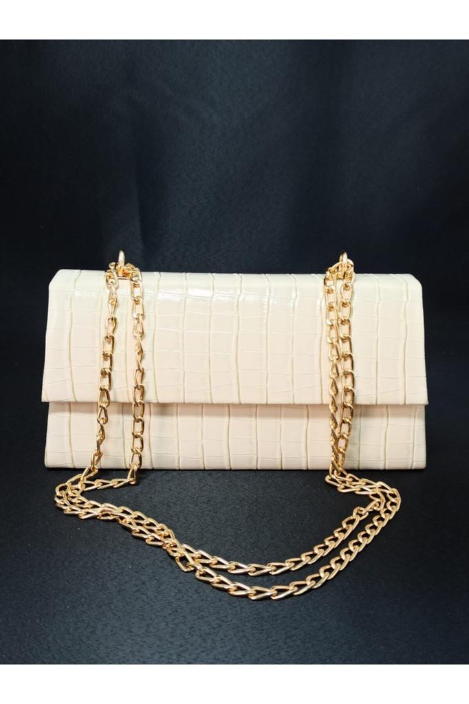 Women's Stylish and Useful Shoulder Bag Women's Cream Color Chain Strap Shoulder Bag
