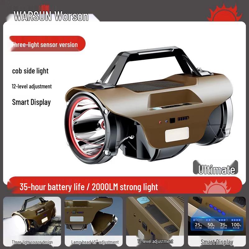 WARSUN D5000 Rechargeable Handheld Searchlight with Triple Light Sources