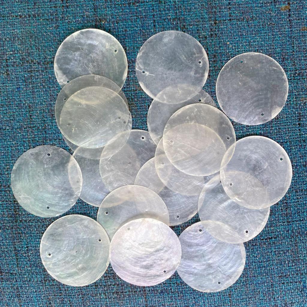 100PCS DIY Lighting Fixture Wind Chime Accessories Semi Transparent Soft Shell Circular Double Hole Mirror Raw Materials 50mm