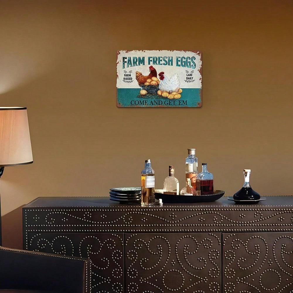 Vintage Tin Sign Farm Fresh Eggs Wall Art 8x12 Inch Kitchen Decor Plaque