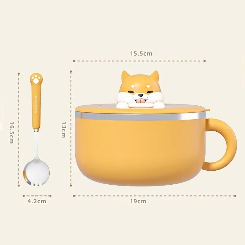 1200 мл миска для рамена с крышкой, симпатичная сиба-ину, нержавеющая сталь, лапшеварка быстрого приготовления с крышкой-фильтром для воды, кухонные принадлежности