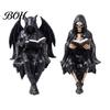 Skeleton Desktop Decor Halloween Reading Book Figurine, Spooky Devil Resin Sculpture, Gothic Winged Sculpture Black Robe Grim Reaper Statue