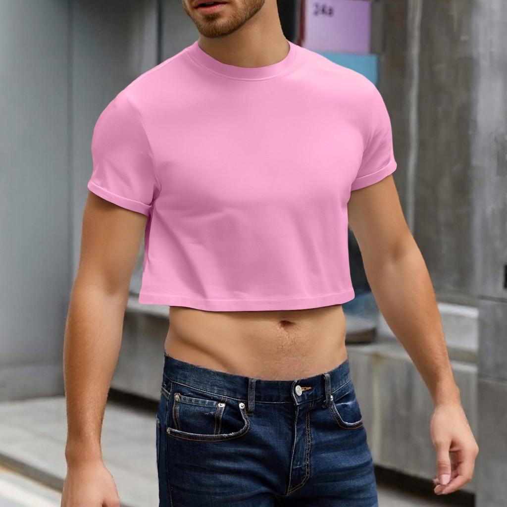 Men's Half Cut Casual Beach Round Neck Short Sleeved Top