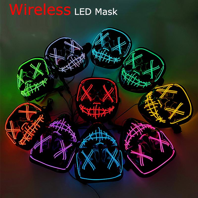 Wireless Halloween Neon LED Purge Mask Masque Masquerade Party Masks Light Grow In the Dark Horror Mask Glowing Masker
