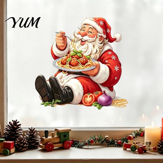 Christmas Party Wall Background Santa Claus Sticker, Waterproof PVC Decal, Removable Decorative Window Clings Festive Art for Glass Windows And Doors