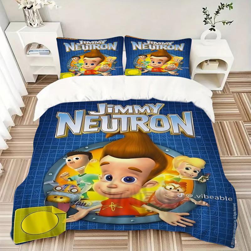 Jimmy Neutron Cartoon Print 3Pcs Bedding Set,Duvet Cover with 2 Bedro,Pillowcase Home Birthday Gift