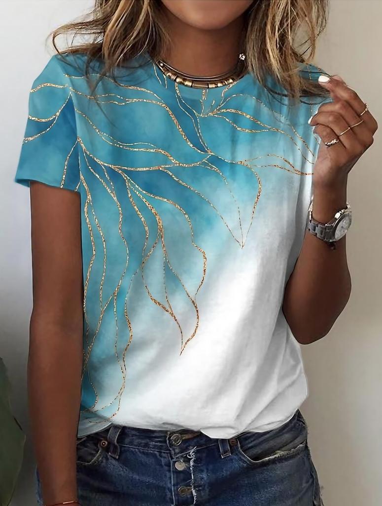 Summer Women's T Shirt Flower Texture 3D Print Floral Graphics Tees Casual Short Sleeve Tops Fashion O-Neck T-Shirt for Women