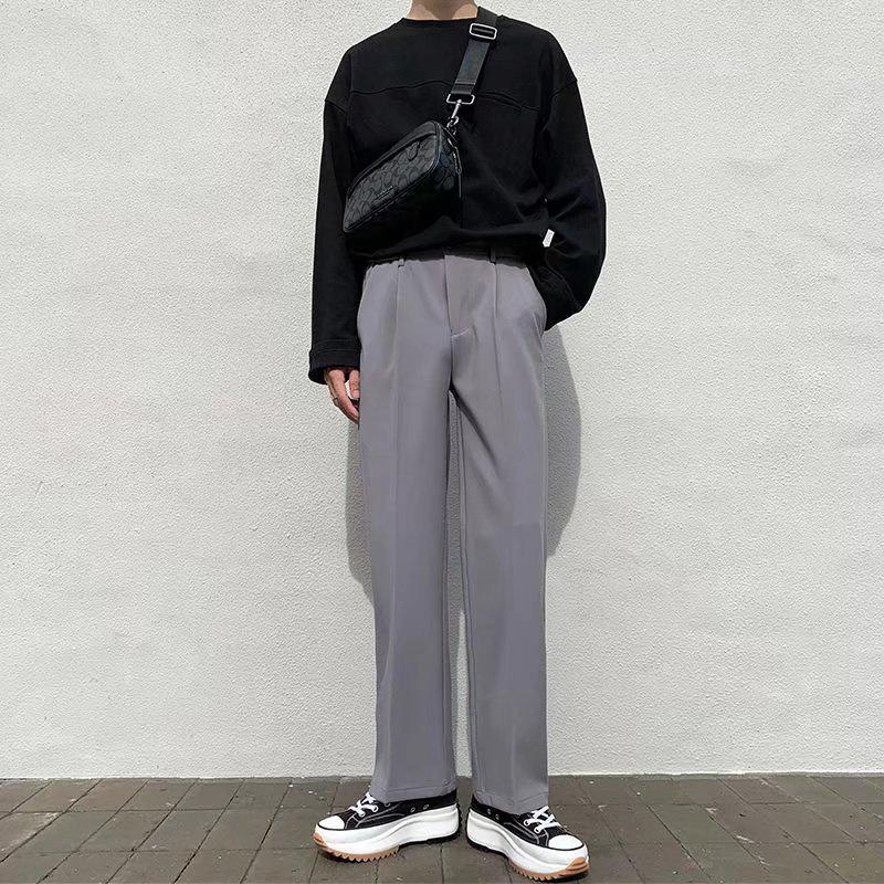 Мужские черные драпирующиеся брюки свободного кроя - прямые, в японском стиле, для весны и осени, корейские повседневные брюки широкого кроя.