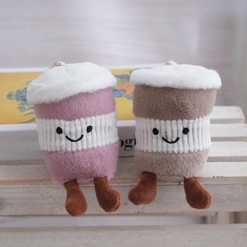 Plush Keychain Cute Cartoon Coffee Cup Pendant With Pp Cotton Filling For Bag Decor And Gift