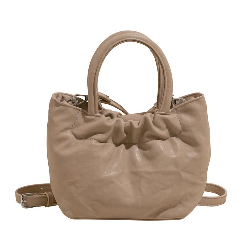 Pleated Design Pu Shoulder Bag Women Minimalist Solid Color Magnetic Closure
