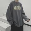Men's Autumn Loose-Fit Long-Sleeve Letter Print T-Shirt, Korean Style, Round Neck.