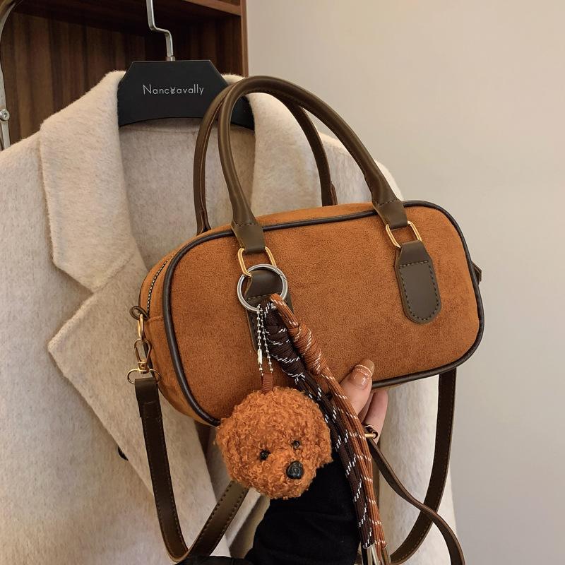 Niche Suede Bag Women'S Retro Versatile Messenger Bag Portable Bowling Bag