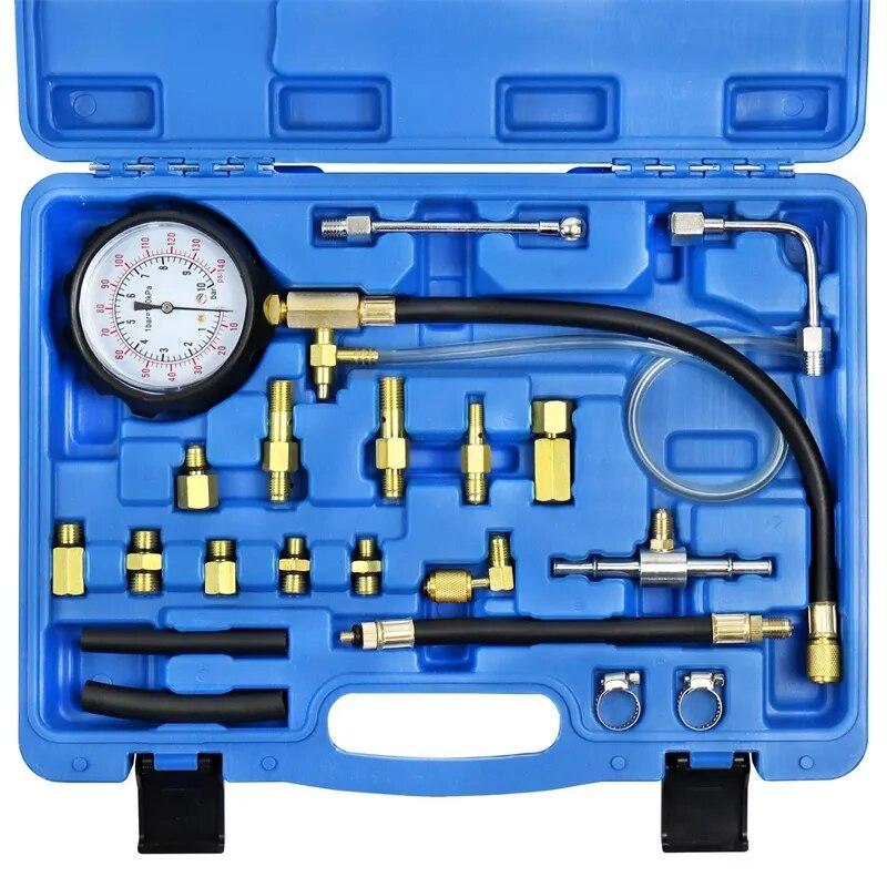 Fuel Pressure Tester Gauge Kit 140PSI Automotive Engine Injector Pump Test Motorcycle Gasoline Gas Injection Manometer Tool Set