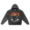 DTG Print Knitted Denim Zip-Up Hoodie Angel Streetwear Brother Print Zipper Hoodies